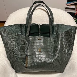 Vince Camuto embossed leather large green tote bag